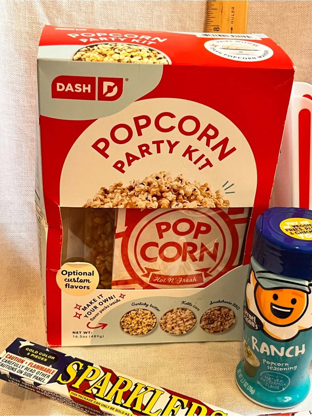 Ash Red and White Popcorn Party Bundle with Fun Poppers
